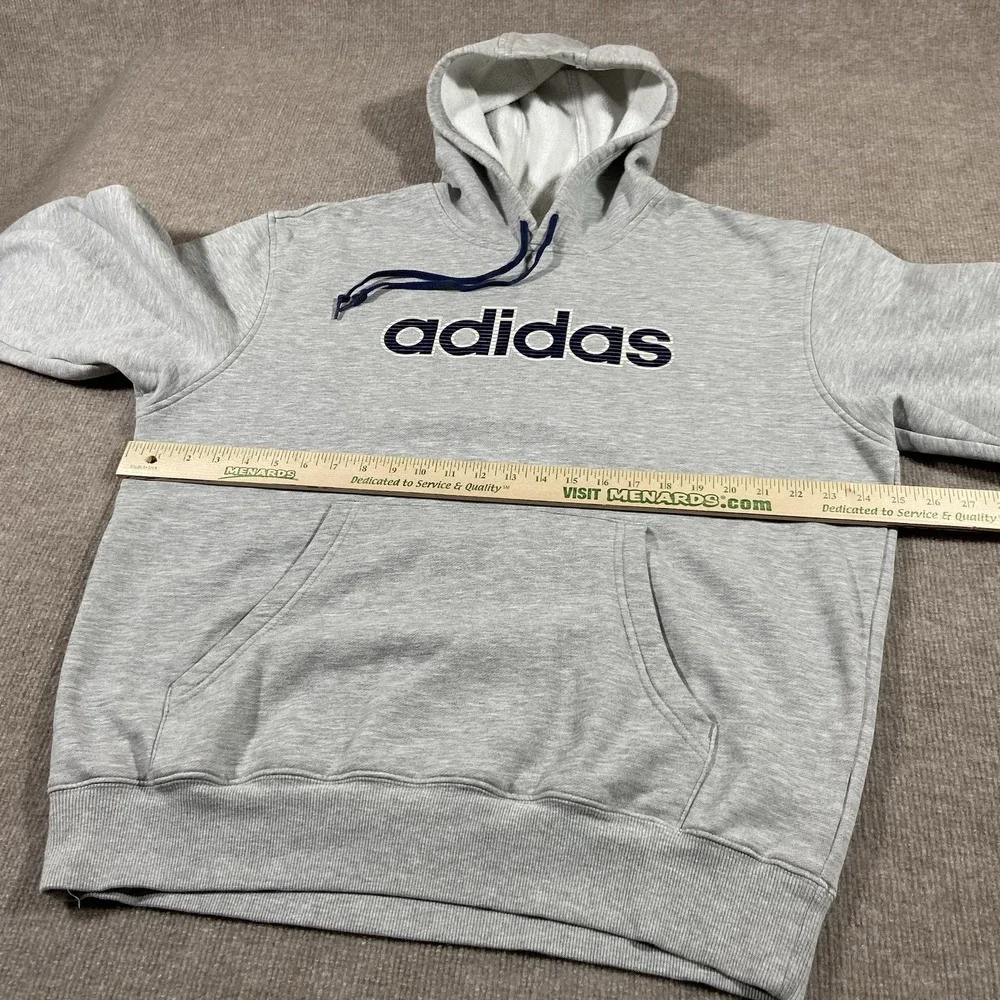 Vintage Adidas Hoodie Sweatshirt Mens Large Grey Embroidered Logo Spellout‎ Y2K